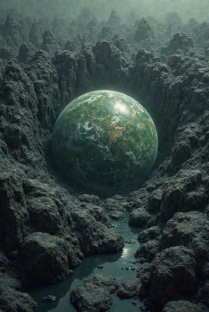 Earth surrounded with black rocks 