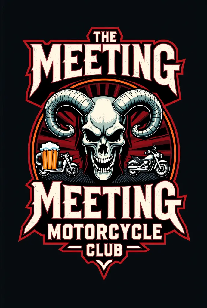 But i cant see the scooter do it again:make a motorcycle club logo with: beer, scooter, fishing rod, death's head and the words Meeting Motorcycle Club