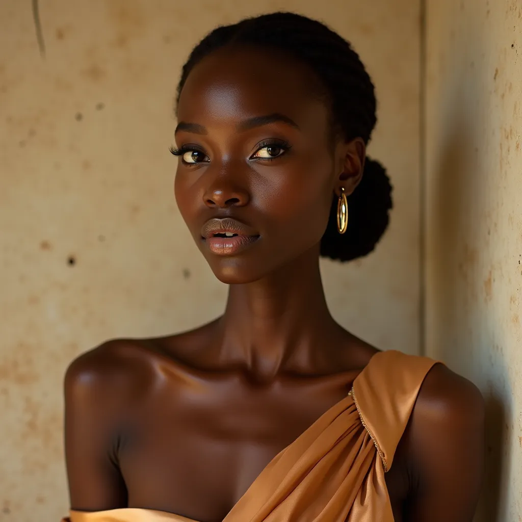 beautiful mali woman in a satin evening dress