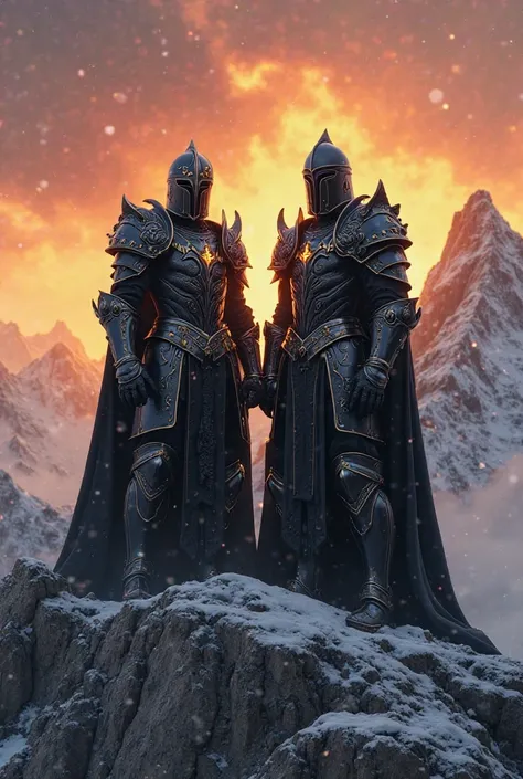 Duo Black Knight on the Mountain at Sunset