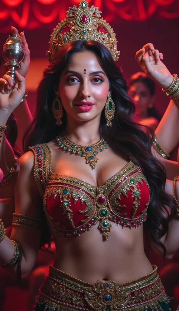 (sexy hot 🥵 devi of Indian, she has very giant boobs with cleavage)The image you sent appears to be of Hindu devi of sex love , 30 year old a Hindu goddess known for her sex and erotic. She is often depicted with multiple arms, each holding a weapon and di...