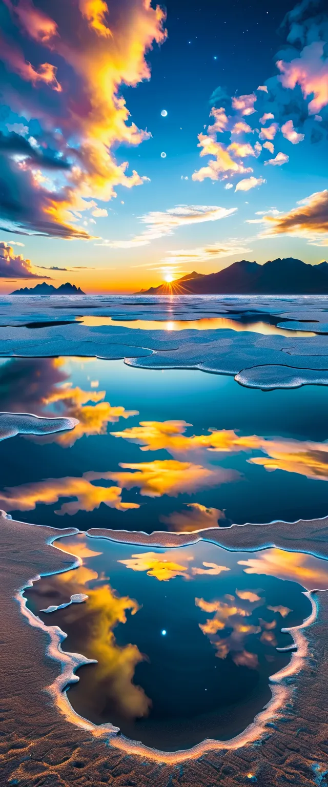  sky reflection in mirror surface ,Reflection,symmetry,Uyuni,moonlight, Beautiful Sky Unfolds ,dreamlike,,cloud,,Ocean Blue ,wonderful景色が広がります,,Highestの時間をあなたに,Highest品質,photography,  Structure Correct  ,Perfect composition,広告用に撮影されたphotography,Beautiful l...