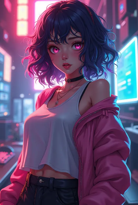  sexy girl, , gamer , , curly hair , , anime 