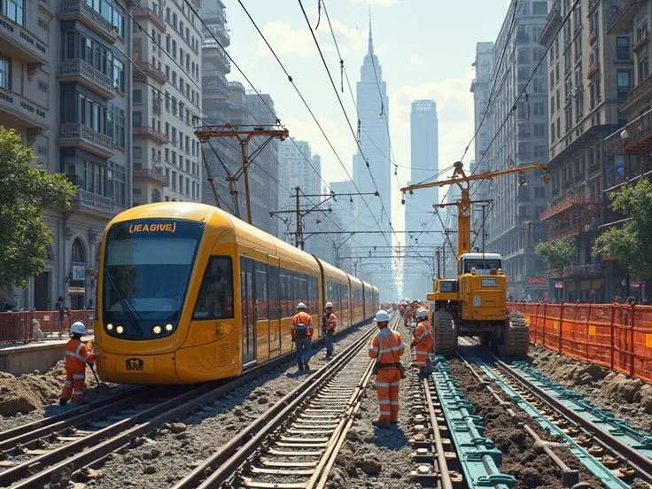 Construction of a  tram line 