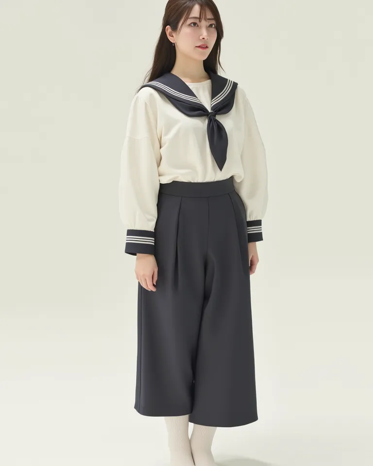 38-year-old mature woman in sailor suit　full body image wearing loose socks　 Japanese