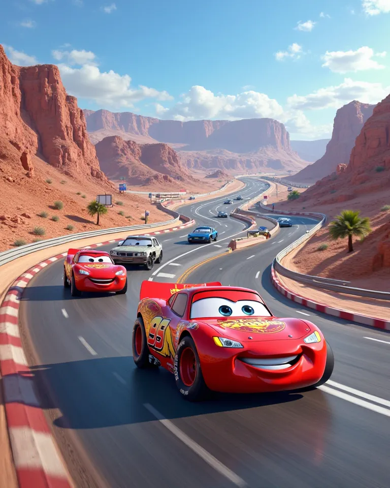 A racetrack inspired by the movie Disney cars in daylight