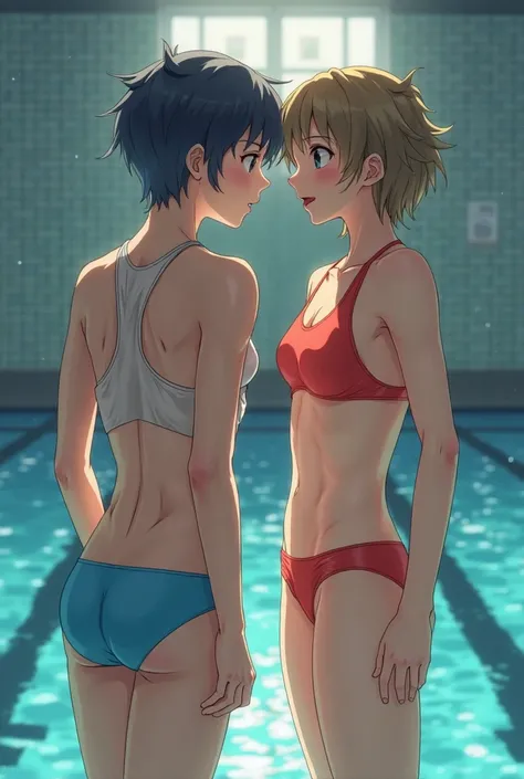 Japanese junior high school swimmers　Gay　live-action　boomerang pants　Kiss　open your mouth slightly, smiles, opens her mouth, 