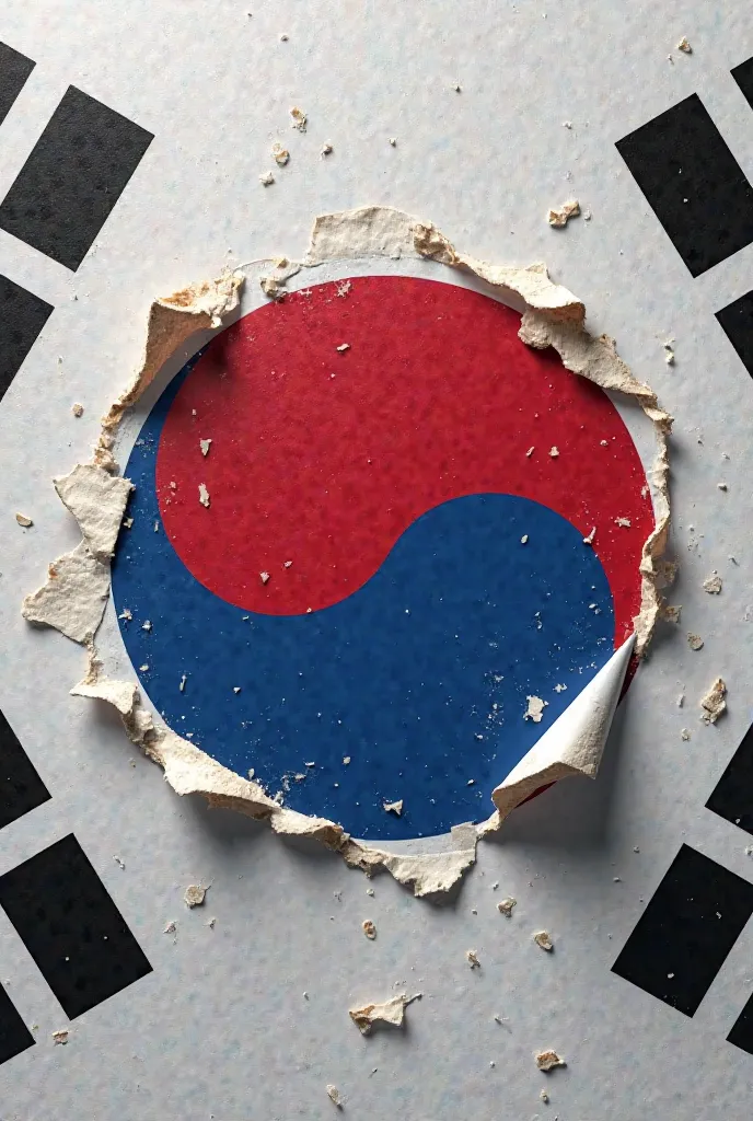 Samsung as a sticker over an image of the South Korean flag that is slowly coming off