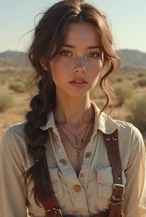 Appearance: A white woman with long brown hair, that she often wears in a braid. She has expressive facial features and fair skin.

 Clothes: Usually wears simple ,  but practical clothes , suitable for life on a ranch. You can often see her wearing a shir...