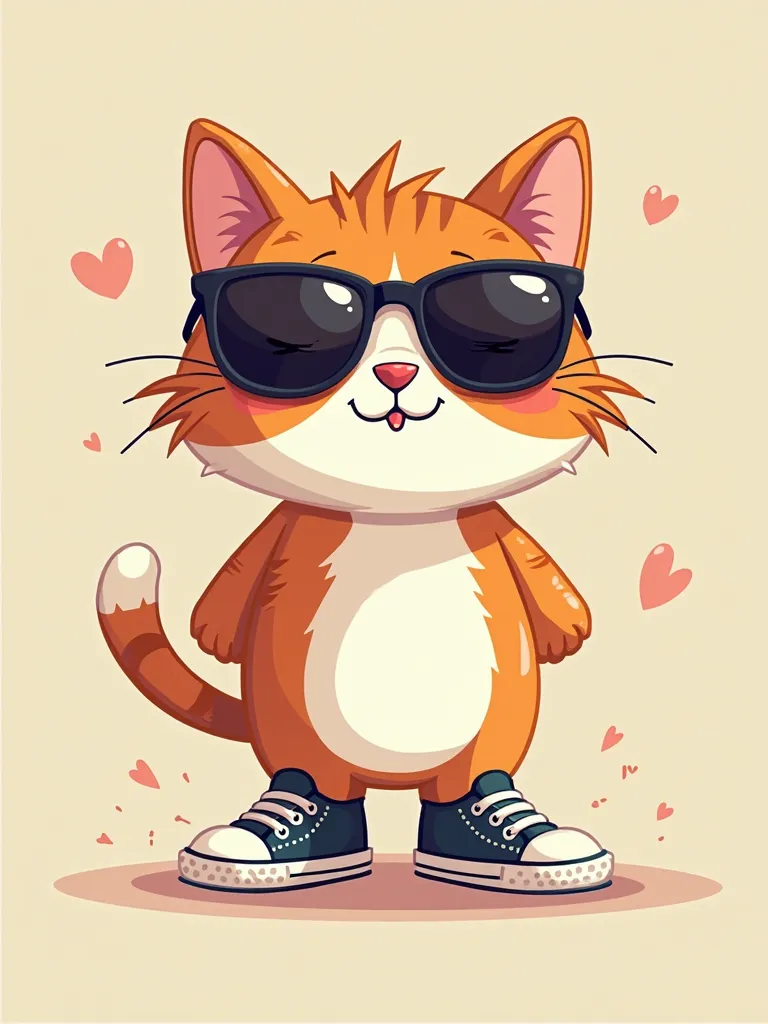 a Perfect Centered cartoon, A cute kitty,  I wear sneakers ,  wearing sunglasses, happiness,   in a standing position, abstract beauty, centered,  looking at the camera, in front of the camera, Approaching Perfection, dynamic, briefs,  sleeping ,  sharp fo...