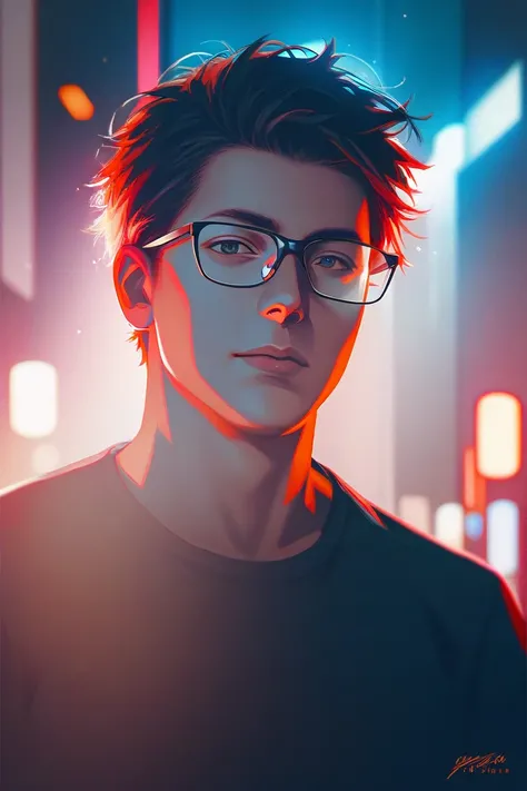 Illustration of a male high school student with dark glasses