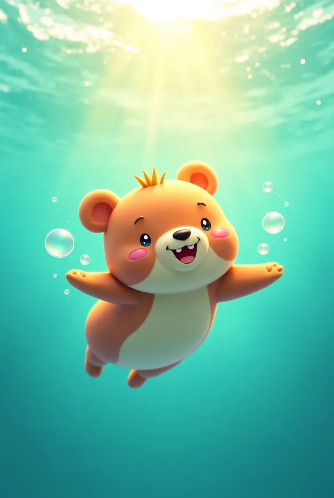 Cute little bear swimming in the sea smiling 