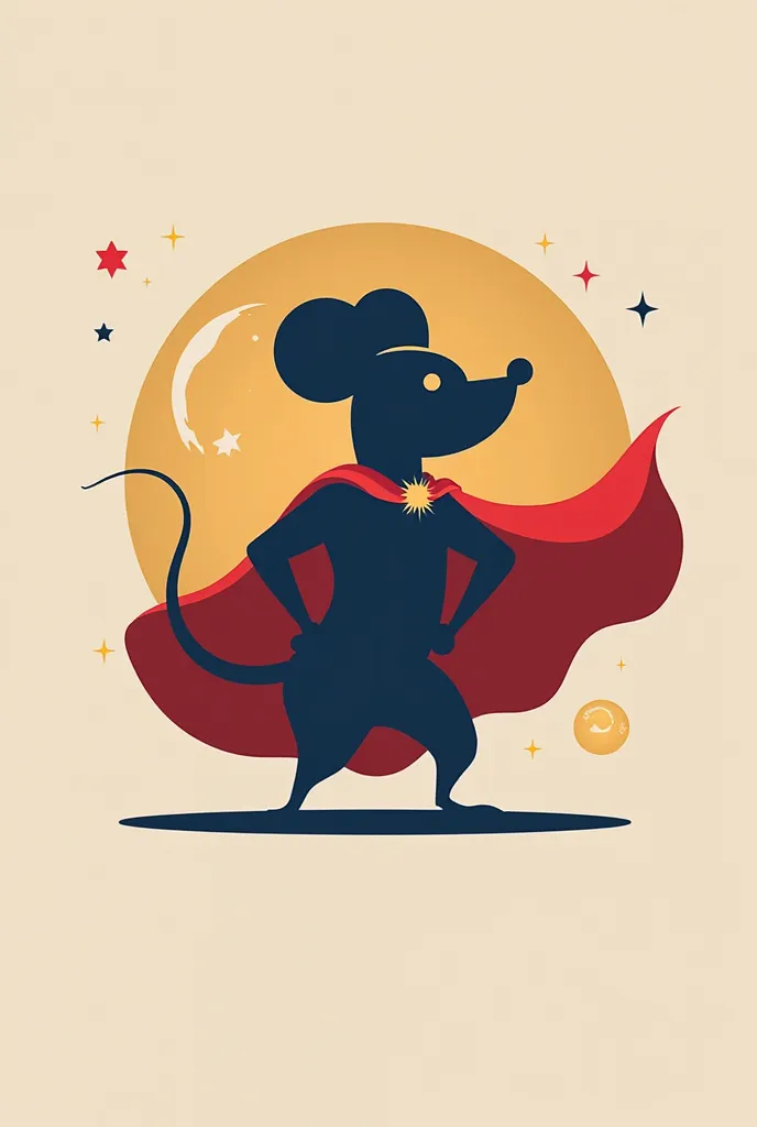 "Create a sleek and minimalist YouTube logo featuring a heroic mouse silhouette with a flowing cape. Use a bold, modern design with clean lines and a strong, iconic pose. Incorporate a simple emblem, such as a stylized moon or shield, in the background for...