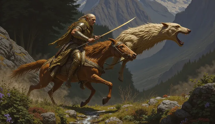 Elf riding a wolf, mtg style