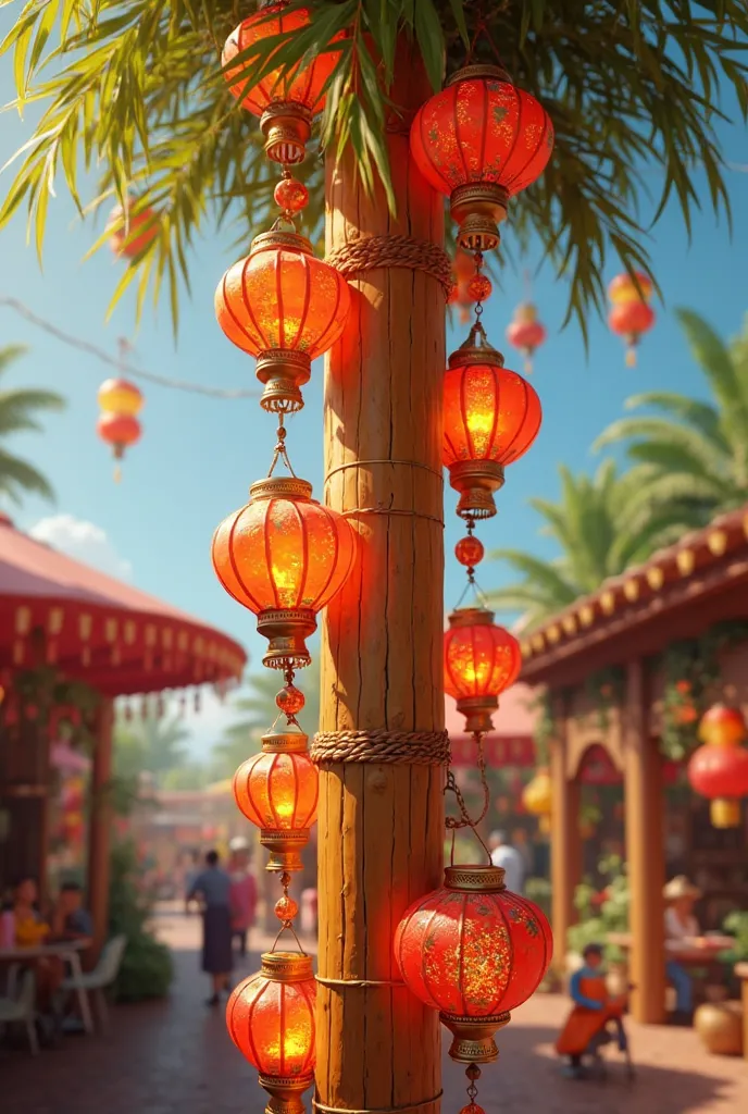 Pole made up of bamboo with fiesta lanterns 