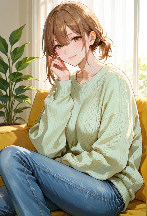 Beauty、morning、good morning、fine、sweater、ponytail
