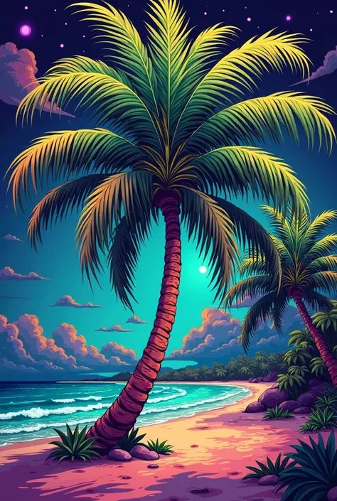  " The Grove PATONG"  coconut tree with  cannabis leaves instead ,beach vibe artwork, retro illustration, liquid, in illustration style digital, extremely high quality artwork, estilo de arte impressionante, arte do Adobe Illustrator, visionary art style, ...