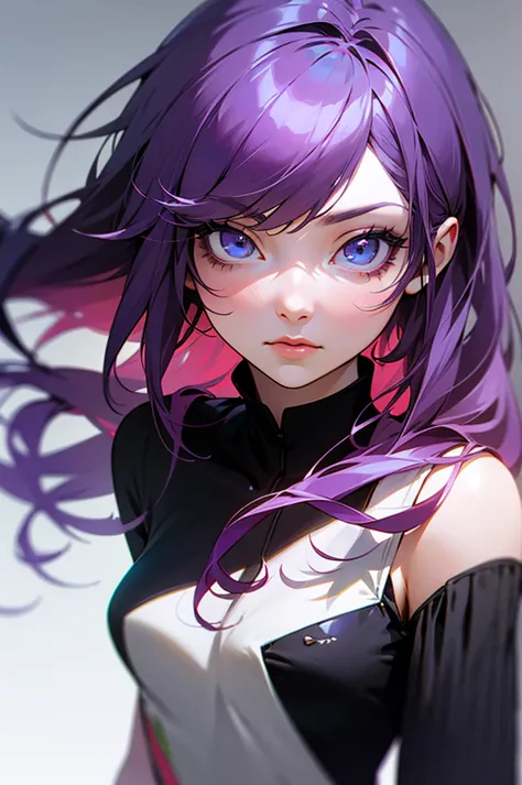  anime girls,  full body,  long hair, lila eye color,  very pretty face ,  standing,  detailed, high-resolution, photorealistic portrait of a young anime woman, with long purple hair and a very beautiful, delicate face ,  standing upright , On a quiet, atm...