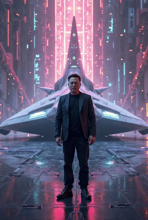 elon musk promoting his new spaceship with solona theme