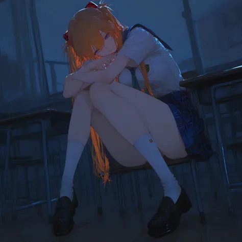      masterpiece, high quality、   vibrant, very aesthetic,      latest,  
medium breasts,  Neon Genesis Evangelion、        female 1 person、 、Su Long Aska Langley 、 Orange Hair、      blue eyes、     high school uniforms  、Light blue uniform、  socks、 loafers、...