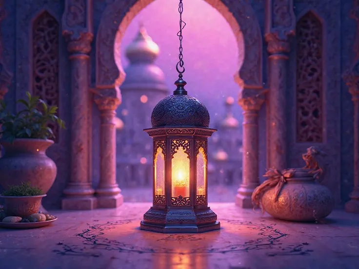 arabic lantern of ramadan celebration background illustration purple theme