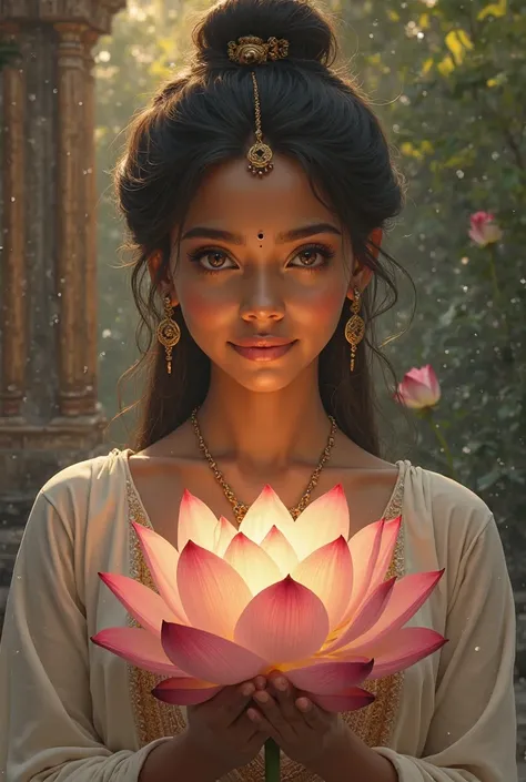 A historical picture of a beautiful Srilankan girl holding a lotus flower