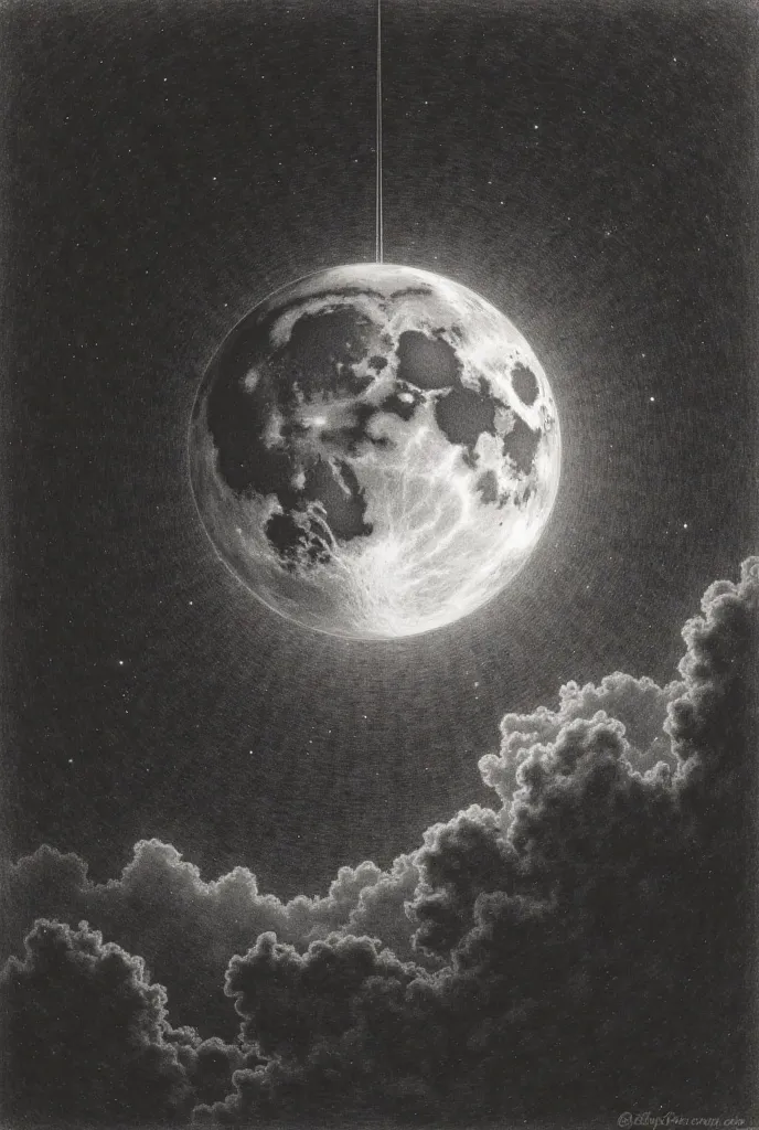 waxing moon pencil drawing