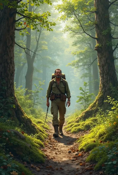 A man walking in to forest