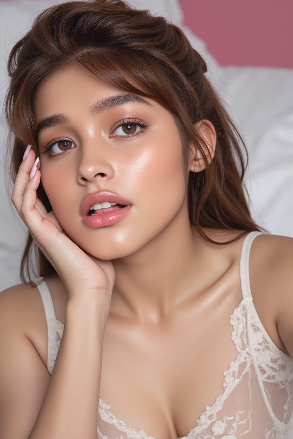 a beautiful woman holding her cellphone, mirror selfie, liza soberano ,medium breasts,pinkish  nipples,hard erect nipples, brown eyes, sexy body ,enticing viewer, detailed vagina, beautiful face, gorgeous, beautiful, beautiful, beautiful face, Liza Soberan...