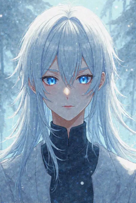 Anime boy character,  with white hair, Long hair up to the back,  blue eyes 