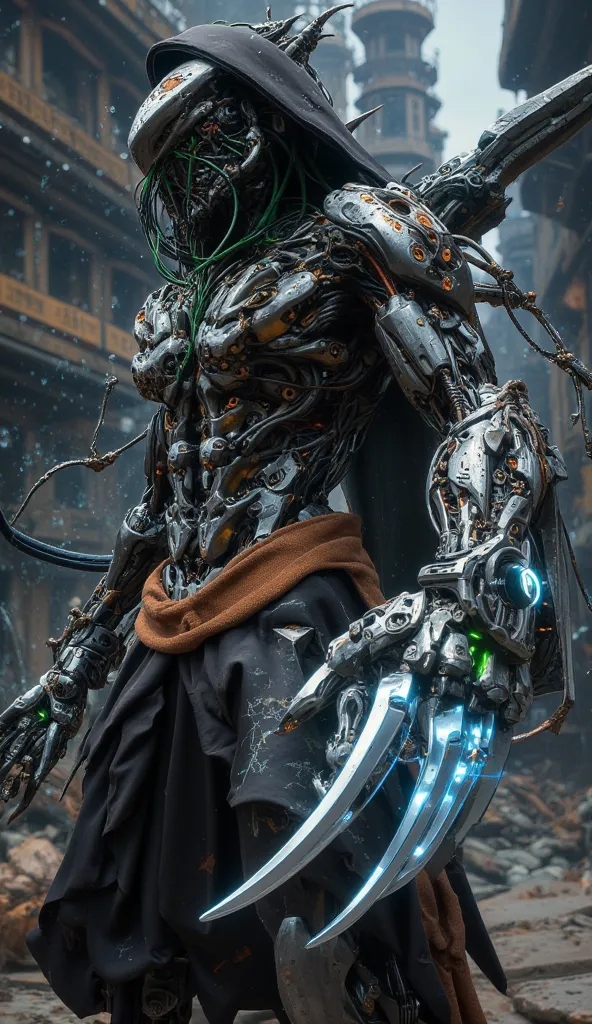 Hyper-realistic image. High quality, 8K Ultra HD. Disney's Aladdin and Jasmine, corrupted by the Mango Virus, merging their human essence with a bio-robotic and cybernetic metamorphosis. are running. Aladdin has transformed into a feral biomechanical creat...