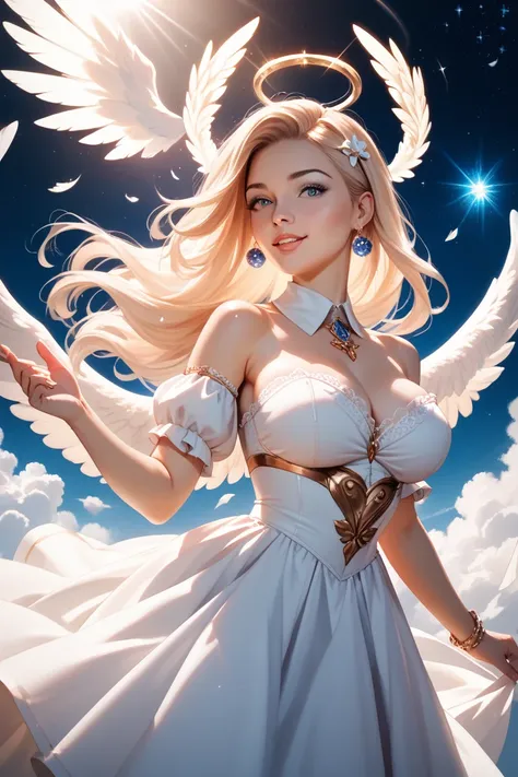 Illustration of a girl in the angel neighborhood with big breasts