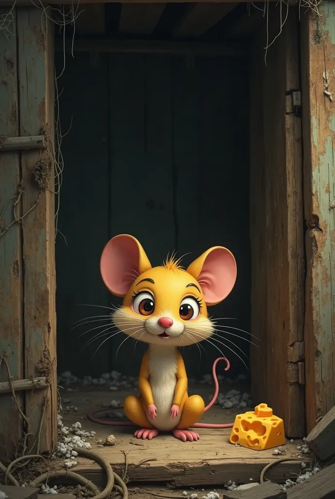 
ষ
"A small, clever mouse named Choku is sitting inside an old, wooden house. The house looks abandoned, with cobwebs in the corners and broken wooden planks. Choku has bright eyes, a tiny nose, and a mischievous smile. He looks confident, standing near a ...