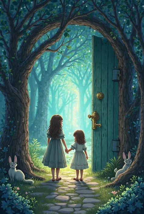 A Magical Discovery
Curious, Lily picked up the key and turned it in the lock. The door creaked open, revealing a glowing tunnel. Holding hands, they stepped inside and found themselves in a sparkling forest filled with talking animals.