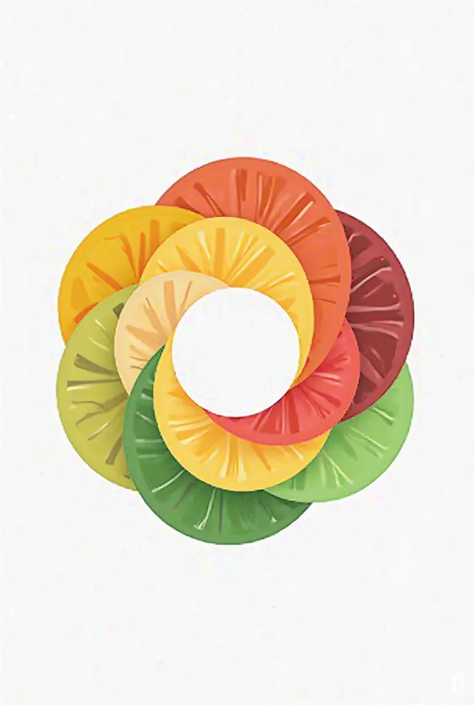 10:Create a flat vector with a write-up MainGod food juice chops and vegetables illustrative-style abstract concept logo design for 'MainGod Company Limited', utilizing layered circular shapes that resemble a cross-section of sliced fruits and vegetables, ...