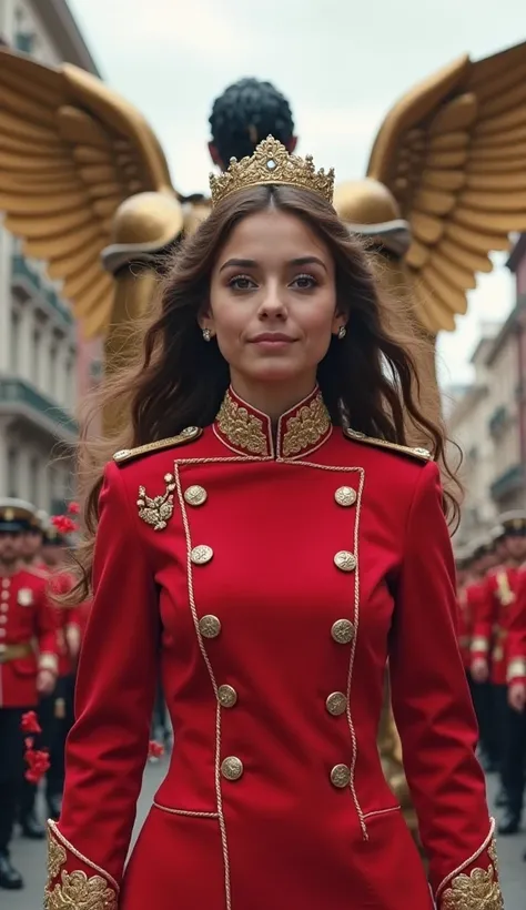 In the heart of Bogotá, a young Colombian princess with striking features and a charming smile parades to the applause of the crowd. Her long, wavy brown hair blows in the wind, and her honey brown eyes shine with determination. Her red double-breasted uni...