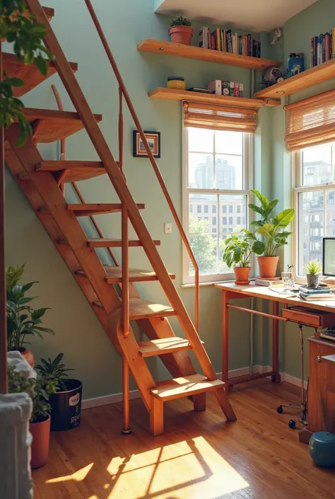 In a small student apartment the stairs are small 