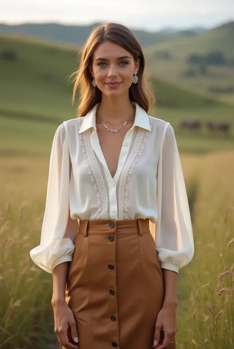 Rustic chic dress with white blouse for wedding guest 