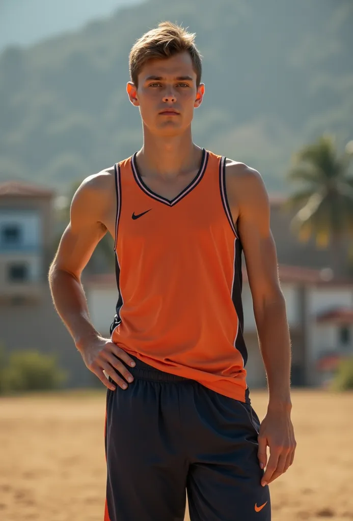 age boy in sportswear with athletic body 