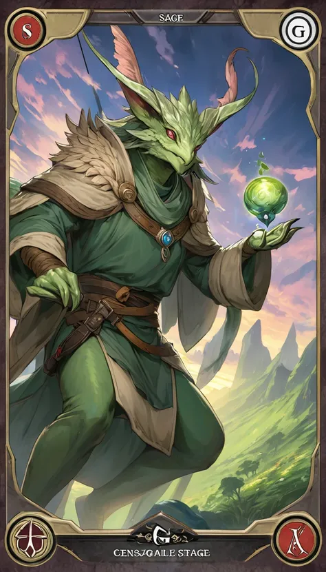 fantasy TCG creature card illustration： Sage