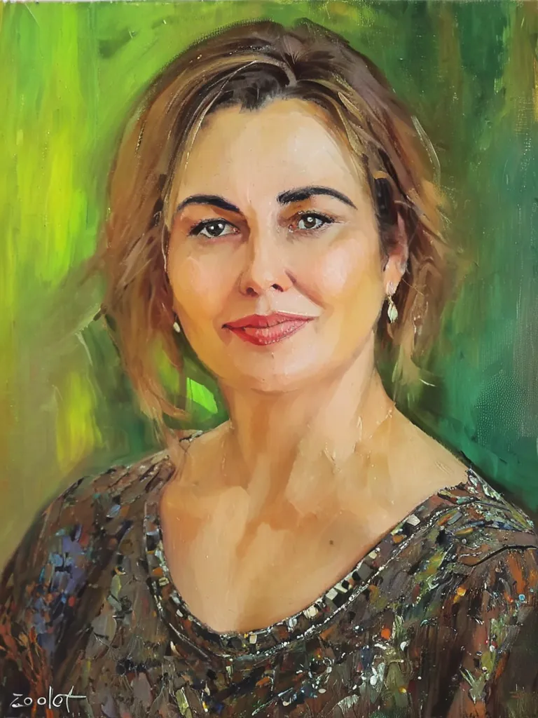 portrite of 40-year-old beautiful woman @zolot  , (impressionism oil painting style )