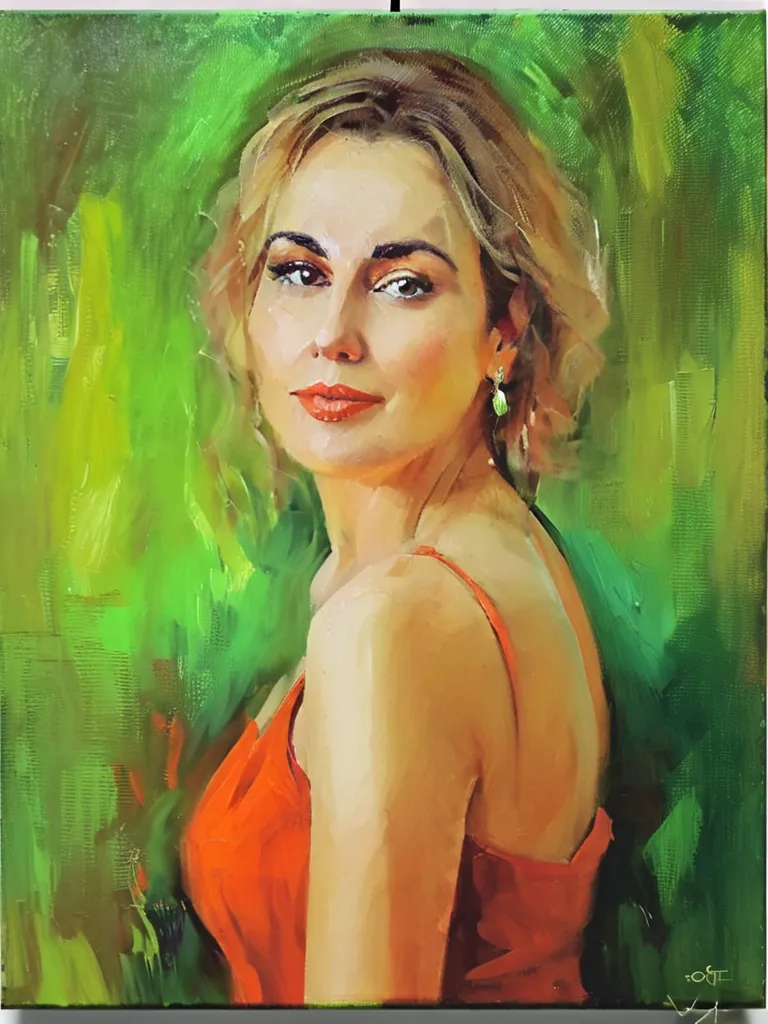 portrite of 40-year-old beautiful woman @zolot  , (impressionism oil painting style )