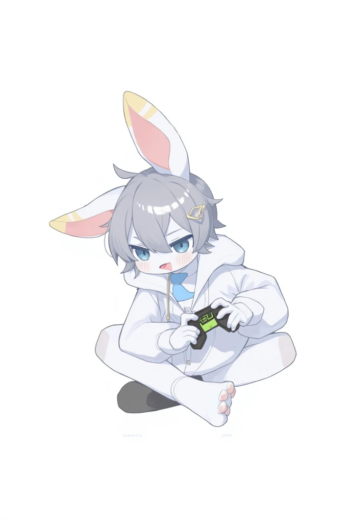 Standing picture，Fu Rui，rabbit， white body ， blue pupil，Cold，detective