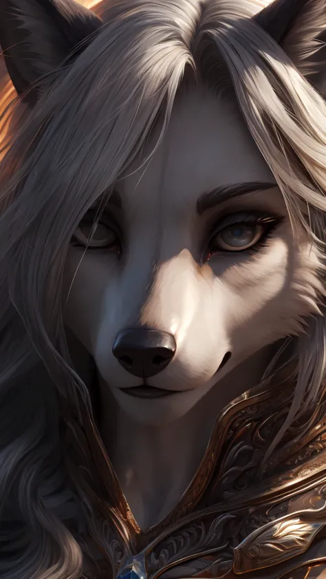 Loona from hell, Shewolf, adult adult,     white hair    ,   gray eyes, as Malenia, blade of Miquella (  Elden Ring), large,   detailed, Alone,   beautiful, And deadly, dark, Anime-Series, 4K