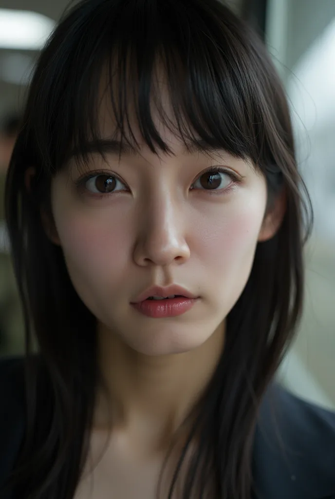  1 girl, debris flies,,Award-winning photograph,  very detailed,  edge orgasm , face focus, ( a woman with her mouth open and her eyes open ), 20 years old、 black hair、  shiny skin、 face close-up , from below、 realistic nostrils 、Long and narrow nasal cavi...