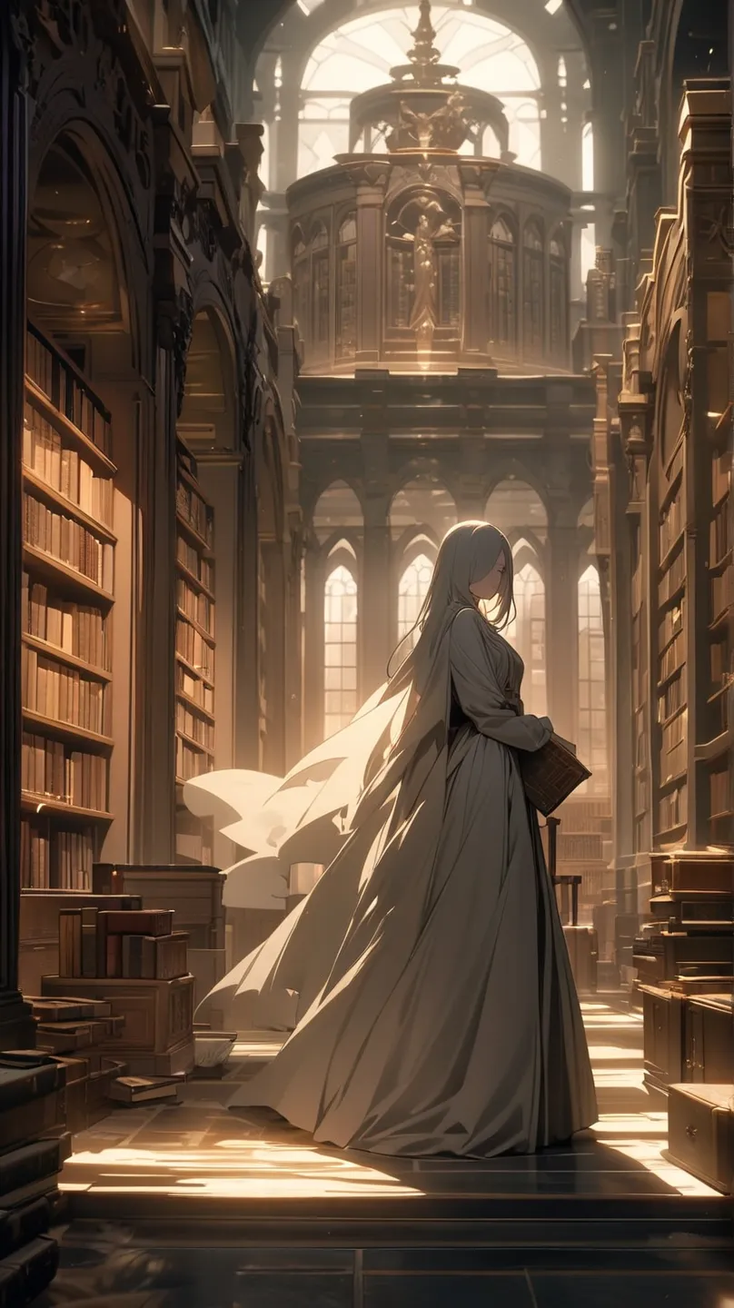 high resolution, masterpiece,  Precise, The best quality, HD model, Ghost in the library reading a book 