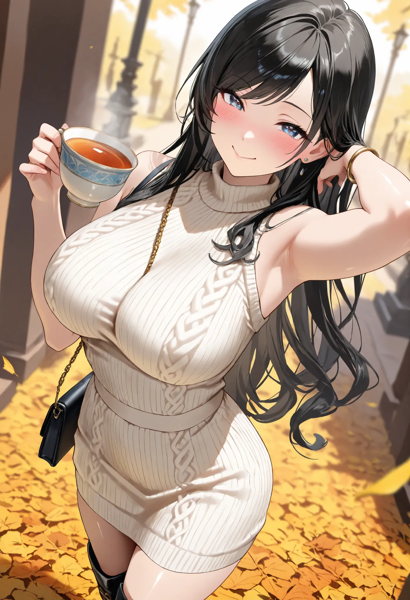 (best quality, masterpiece, ultra detailed, high resolution), Beautiful 8K CG artwork, Enriched photography, anatomically accurate body, depth of field,  1girl, elegant yet sexy girl, (long hair, black straight hair, swept bangs), 
round large breasts, bre...