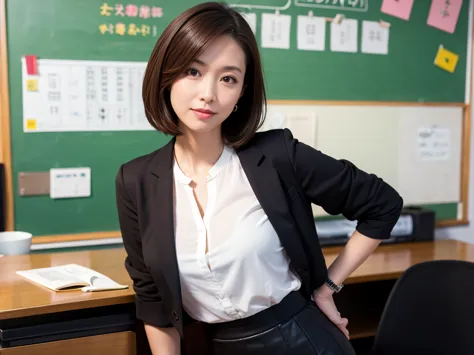  dark brown hair, light brown eyes, Japanese Female, teacher、40 years old, complicated details,  full body photo, (detailed eyes), (detailed facial features), Highest quality,  Ultra High Definition ,  8k resolution for kindergarten ren, written boundary t...