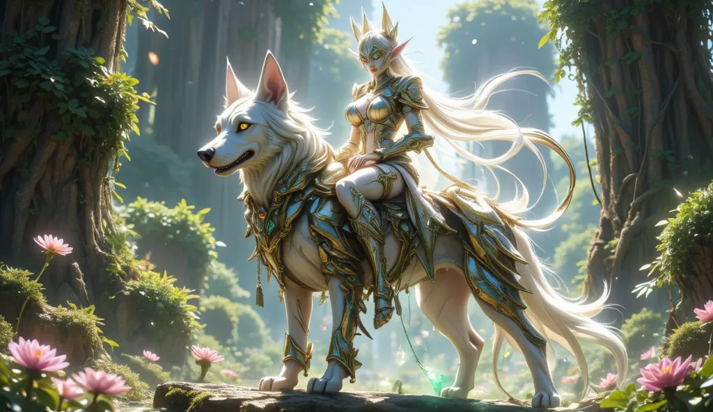 Elf riding a dog, mtg style