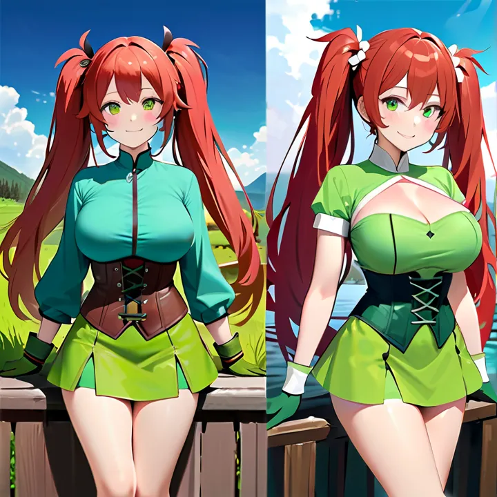 Masterpiece, HD, high resolution, High Quality, Best Quality, Super Detailed. Solo character alone, multiple views. Science-fantasy art.
{{(28-years-old female_human_noble:(appearance: fair-skin. Crimson_messy_hair-tied-in-two_twintails. Beautiful_complexi...